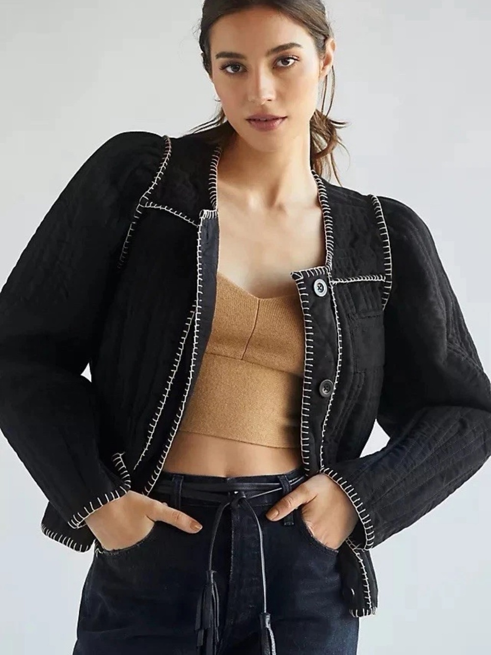 Anthropologie Quilted Puff Sleeve Jacket S